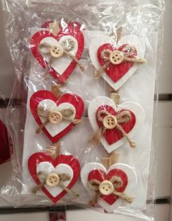  PINZA CORAZON 4CM ROJO-BLANCO PACK 6U 
