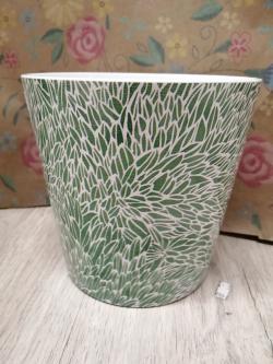  MACETA GRABADA HOJAS VERDES Ø13,5X13CM 
