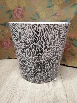  MACETA GRABADA HOJAS GRISES Ø13,5X13CM 