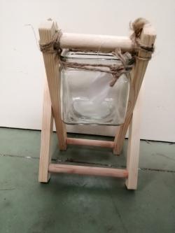  ESTRUCTURA  MADERA VASO CRISTAL 10X10CM 